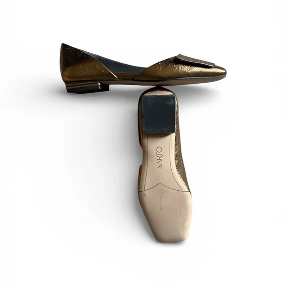 SARTO By Franco Sarto Tracy Leather Metallic Gold Square toe D’orsay Flats - Picture 8 of 8
